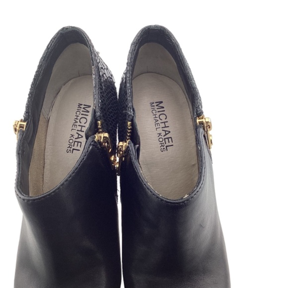 Michael Michael Kors Black Leather & Python York Ankle Boots Size 7 Booties - Picture 8 of 11